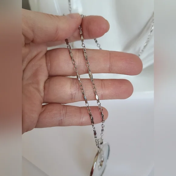 Vintage Long Chain Silver White Mother Pearl Shell Circle Boho Pendant Necklace - Picture 13 of 16